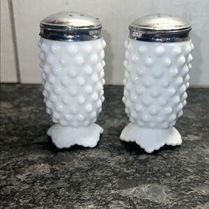 Vintage Fenton White Hobnail Milk Glass Salt and Pepper Shakers.